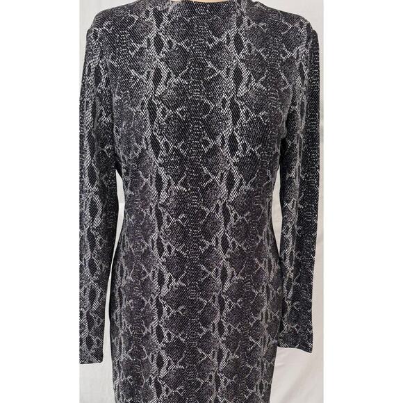 INC International Concepts 10 Mock Neck Dress Metallic Reptile Print Black - Picture 2 of 8